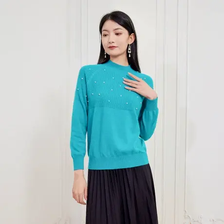 希区瑞普半高领显瘦新款珍珠针织长袖上衣打底衫遮肚子毛衣商品大图