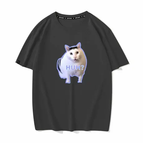 秀洛HUH哈?网络表情包万恶之源短袖t恤男圆领宽松休闲打底情侣商品大图