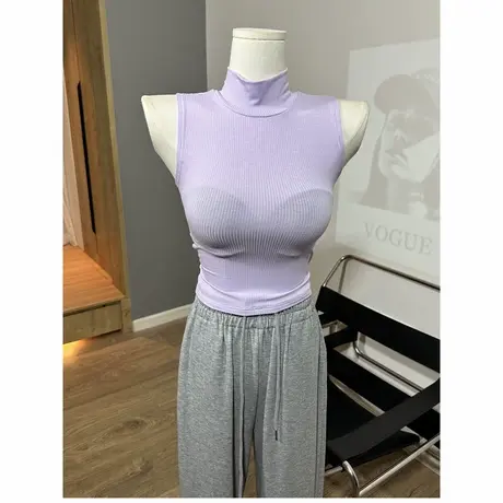 少女与性感并存～ 半高领无袖背心T恤修身短款打底衫上衣薄款夏商品大图