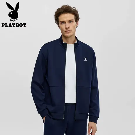 花花公子宽松针织衫上衣商务休闲夹克男款百搭立领开衫外套男装图片