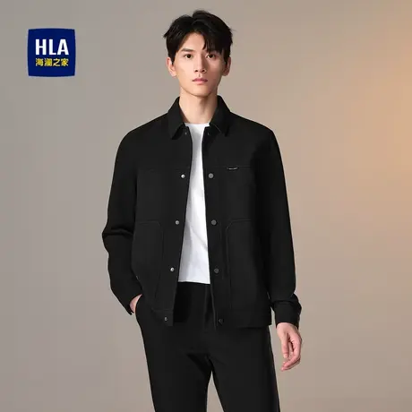 HLA/海澜之家翻领夹克秋冬挺括纯色肌理舒适防风时尚外套男商品大图