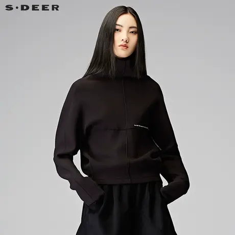 sdeer圣迪奥简约街头风反向缝制撞色字母装饰长袖T恤女S17480233图片