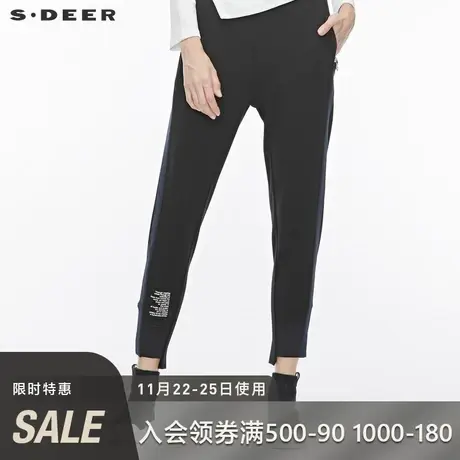 sdeer圣迪奥女装字母拼接不规则摆黑色长裤S19480879图片