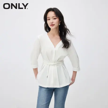 ONLY奥莱夏季设计感收腰V领纯色伞摆七分袖衬衫女商品大图