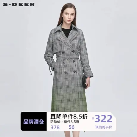 sdeer圣迪奥女装英伦风格纹翻领收腰晕染长款风衣S21181817图片