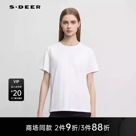 【商场同款】sdeer圣迪奥女圆领字母印花不规则短袖T恤S25280145图片