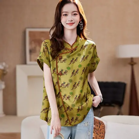 宝诗黎【新品价238元】新中式印花短袖衬衫JT1162图片