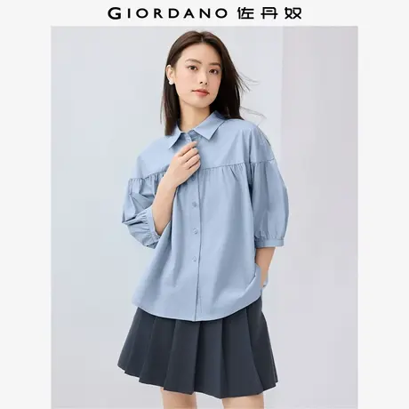 佐丹奴衬衫女装纯棉府绸破骨压褶中袖梭织休闲衬衫 13345302商品大图