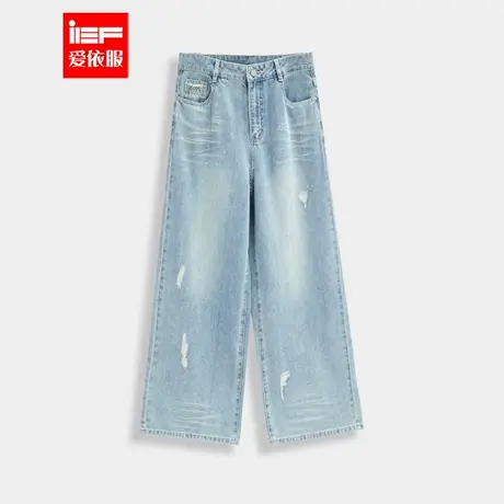 IEF/爱依服2025夏季新款韩版简约休闲通勤百搭破洞设计牛仔阔腿裤商品大图