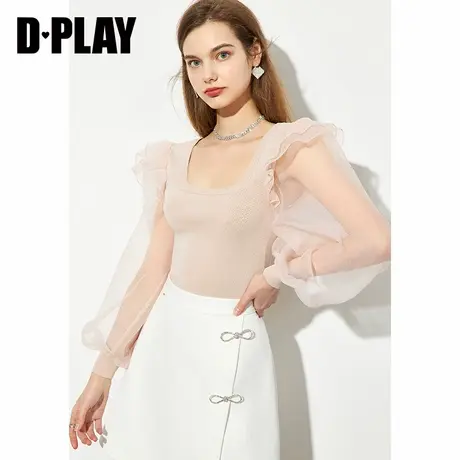 DPLAY德帕拉春季新款复古温柔灰橘粉小衫ins减龄针织上衣商品大图