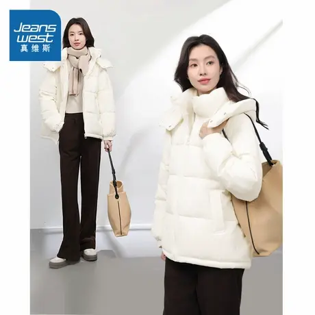 KMV真维斯棉衣棉服女2025新款秋冬季连帽文艺慵懒风棉袄夹棉外套商品大图