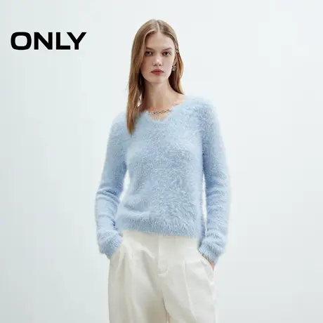 ONLY2025秋季新款软糯亲肤舒适松弛落肩长袖链条V领纯色针织衫女商品大图