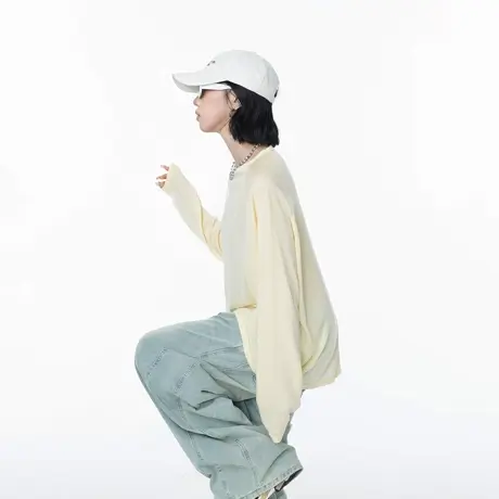 美式物理防晒凉感罩衫女夏季新款宽松长袖T恤轻薄微透慵懒风上衣图片