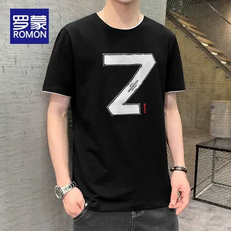罗蒙男士短袖T恤夏季2025新款圆领宽松纯棉休闲百搭薄款上衣服男图片