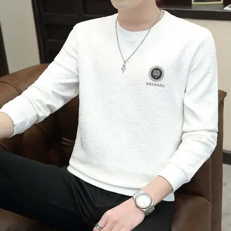 男士长袖卫衣加肥加大码秋衣圆领春秋款男装上衣服提花打底衫小衫图片