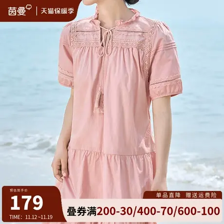 茵曼旗舰店法式连衣裙女2023夏季新款小个子泡泡袖气质显瘦中长裙商品大图