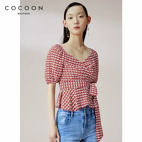 100%桑蚕丝 COCOON商场同款气质2024夏季新款蝴蝶结法式雪纺衫女图片