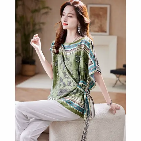 宝诗黎【新品价198元】系带收腰印花雪纺衫EE2052图片