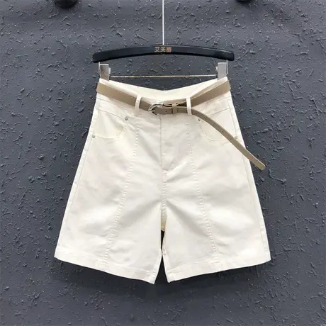 韩版高腰休闲五分牛仔短裤女式2025夏季百搭宽松弹力直筒阔腿中裤图片