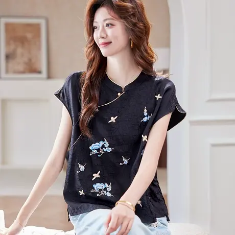 宝诗黎【新品价228元】蝙蝠袖刺绣雪纺衬衫AQV3042商品大图