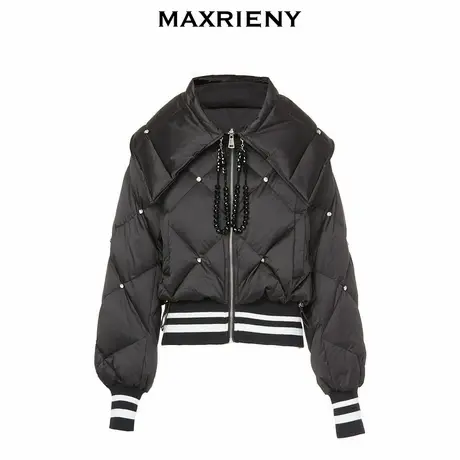 【奥莱】MAXRIENY收褶大翻领星钻夹克羽绒服廓形截短版型女图片