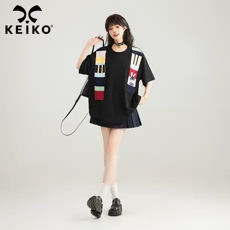 【呼呼严选专享】KEIKO  2025夏季元气感针织拼接短袖t恤女图片