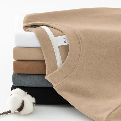 重磅圆领长袖t恤男装双面德绒打底衫加绒保暖内搭纯色小衫秋衣服商品大图