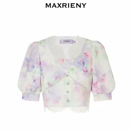 【奥莱】MAXRIENY梦幻紫花卉套装夏V领雪纺衫上衣女商品大图