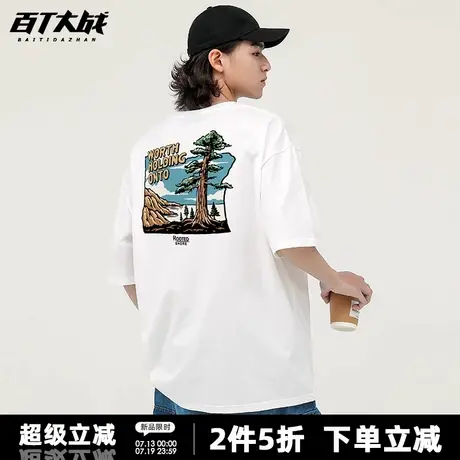 重磅潮流风景短袖t恤男夏季新款美式复古宽松百搭休闲户外上衣潮图片