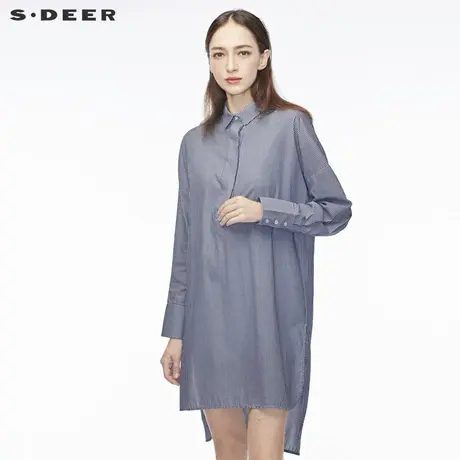 sdeer圣迪奥秋装女新款休闲翻领长款打底衬衫裙S18780526图片