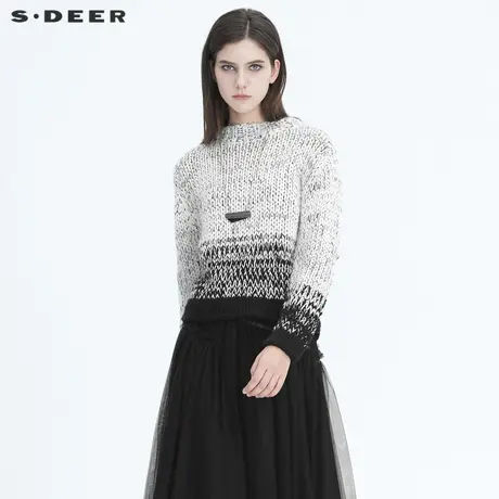 sdeer圣迪奥冬季女装简约圆领时尚撞色提花复古毛衣S20483546图片