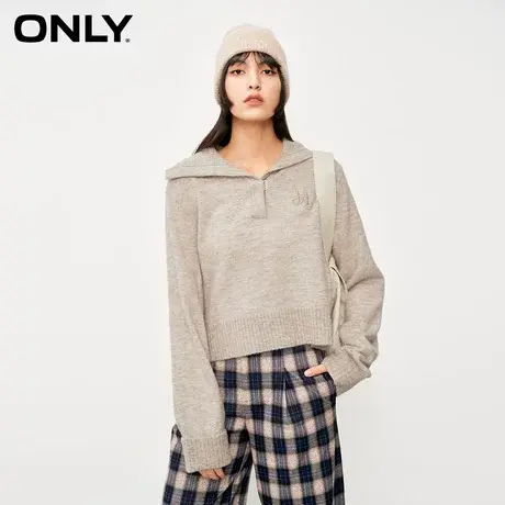 ONLY奥莱夏季时尚百搭宽松翻领开叉长袖针织衫女商品大图