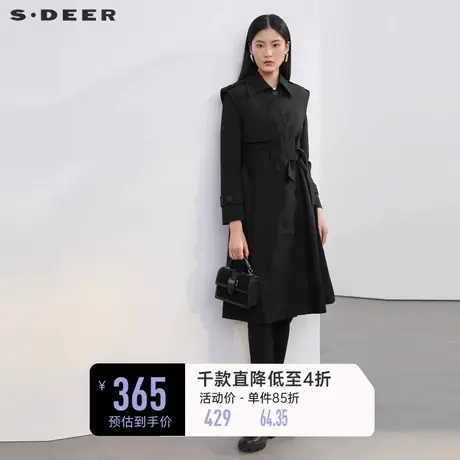 sdeer圣迪奥女春秋翻领拼接收腰通勤OL风衣小个子S22161807图片
