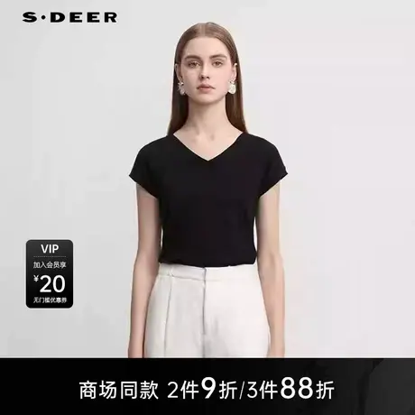 【商场同款】sdeer圣迪奥女个性V领拼接基础款针织衫S25283530图片