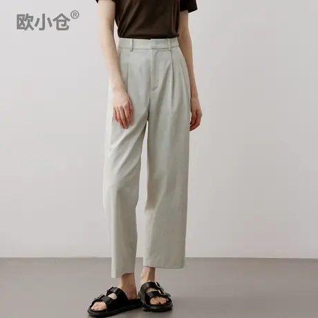 欧小仓 松弛感棉麻遇见“Q弹”Sorona梨型西裤春夏轻薄干爽九分裤商品大图