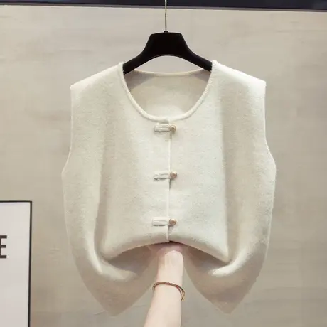 开衫圆领新中式针织马甲背心女2025春秋新款宽松外穿马夹毛衣坎肩图片
