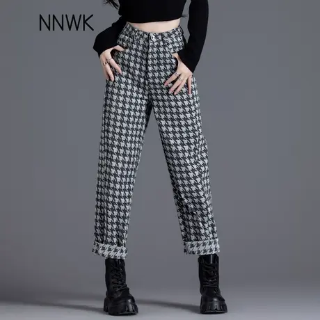清仓雪尼尔牛仔裤女千鸟格裤子女春秋2025新款小个子哈伦裤萝卜裤商品大图