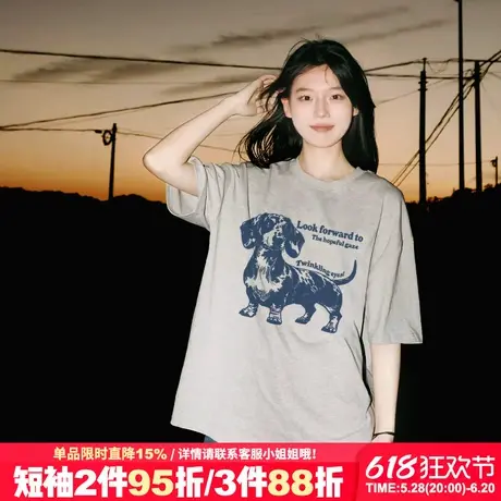 oversize宽松大版灰色短袖t恤女古着感小众潮牌百搭通勤半袖上衣商品大图