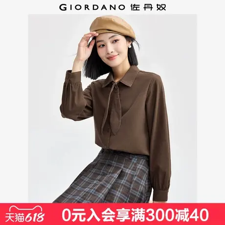 佐丹奴知识分子风衬衫女纯棉法兰绒小众兔耳领长袖衬衣女05344869图片