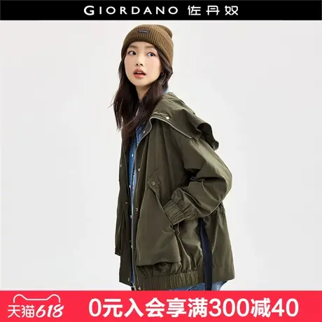 佐丹奴风衣外套女新款棉感户外防风可收腰大口袋连帽夹克18374910商品大图