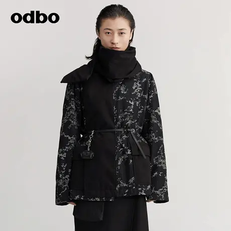 odbo/欧迪比欧原创设计感围巾领印花棉衣外套女秋冬新款外套商品大图