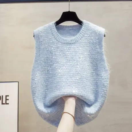 亮片圆领针织马甲背心女2025春秋新款宽松外穿马夹叠穿毛衣坎肩潮商品大图