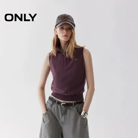 ONLY2025秋季新款时尚辣妹金属装饰拉链翻领短款无袖背心针织衫女商品大图