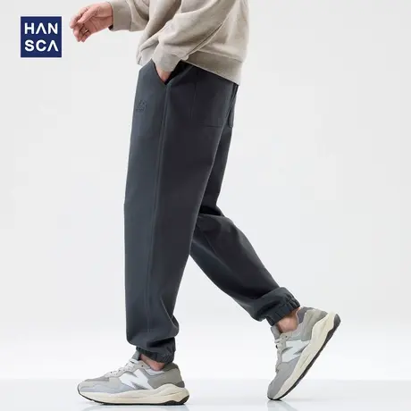清仓特卖hansca双面珠地棉束脚休闲卫裤男士秋季恒温暖皮钢印长裤图片