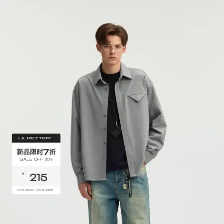 Lilbetter线条分割TR垂感长袖衬衫2025秋男士宽松暗扣设计感寸衫商品大图