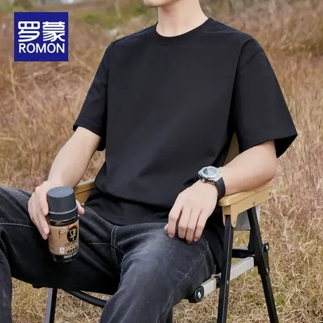 罗蒙男士纯棉短袖T恤夏冰丝薄款宽松2025新款重磅美式休闲体恤男图片