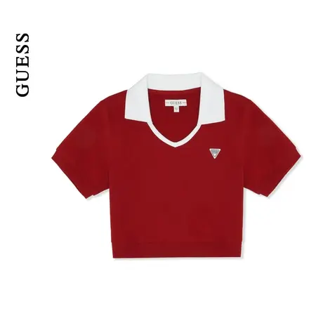GUESS女士小圆V领短款修身T恤-W4PP94K2Q40图片
