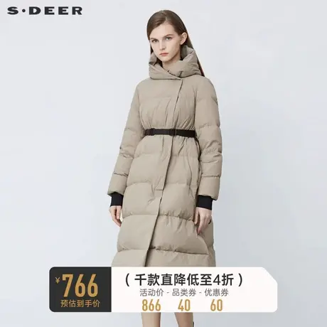 sdeer圣迪奥冬季高领连帽收腰罗纹长款羽绒服女S21482468💝商品大图