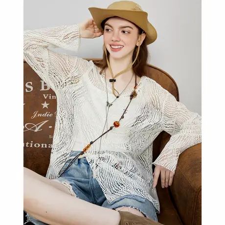 a02长袖开叉高级感镂空薄款罩衫夏季宽松设计感小众女式T恤图片