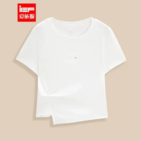 IEF/爱依服2025夏季新款纯色不规则设计感小众通勤百搭时尚短T恤图片